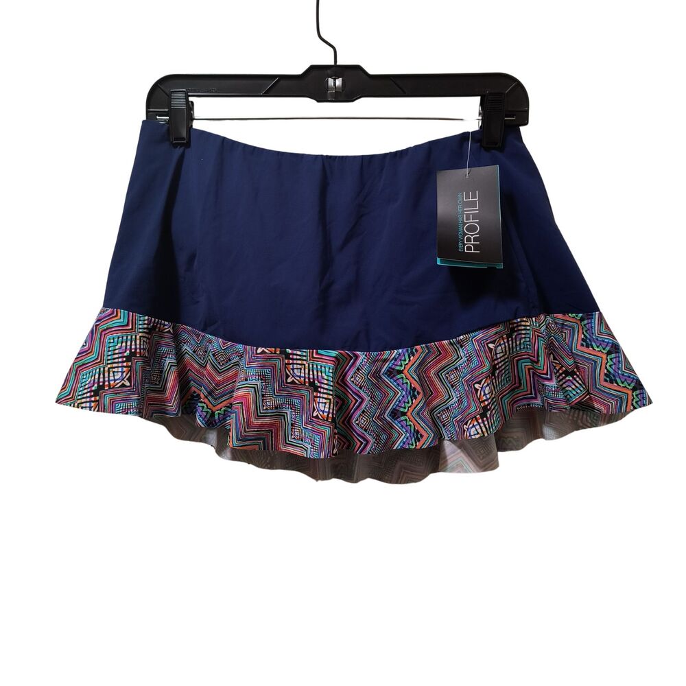 Profile by Gottex Marimba Swim Skirt Bottom 10 Navy Multi Ruffle New